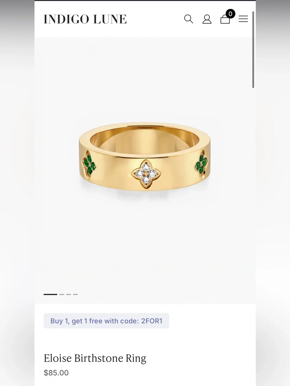 indigo lune gold plated/emerald ring bundle